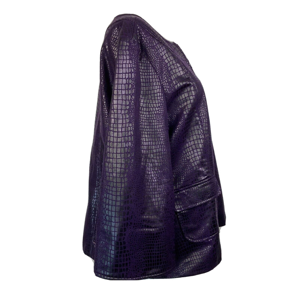 Susan Graver Blazer Jacket Womens M Purple Snake Print Full Zip 3/4 Bell Sleeve - Picture 3 of 10